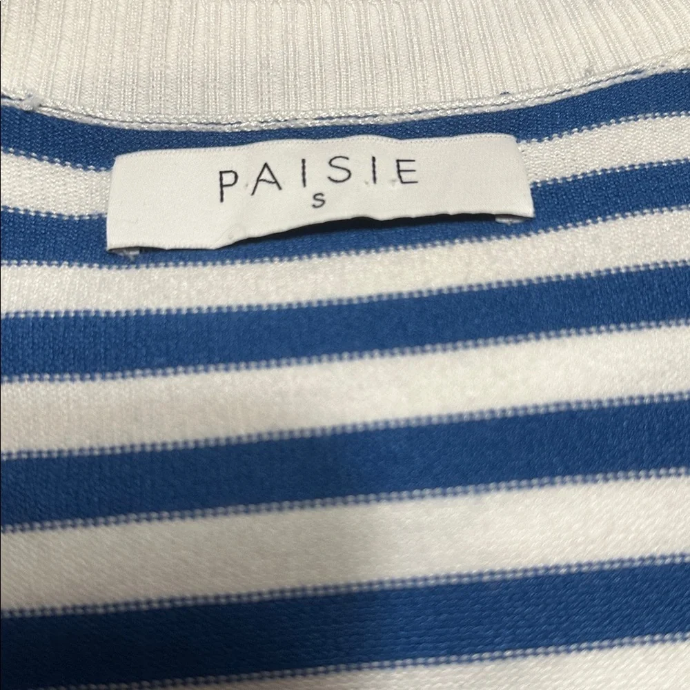 Paisie Blue and White Striped Faux Wrap Sweater